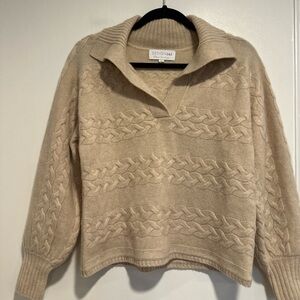 Design 365 Sz:XS Cream Cashmere Cable Knit Balloon sleeve Collared Sweater.